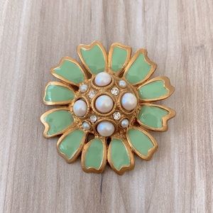 ❤️ Banana Republic Gold Turquoise Pearl Rhinestone Pin